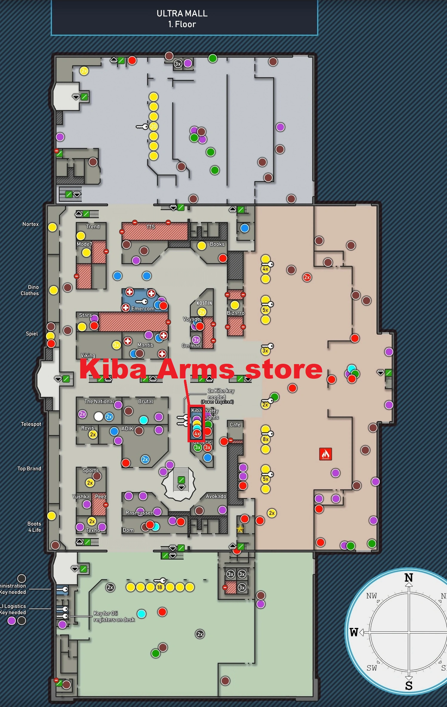 地图上标记的商店